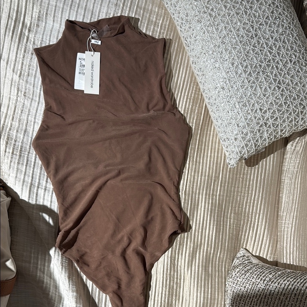 NWT Naked Wardrobe Brown Sleeveless Crewneck Bodysuit